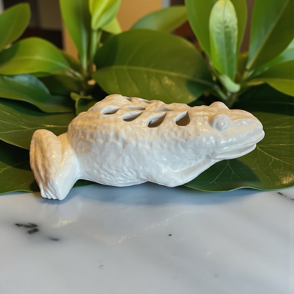 Vintage ceramic floral frog, frog, made in Italy, mid century